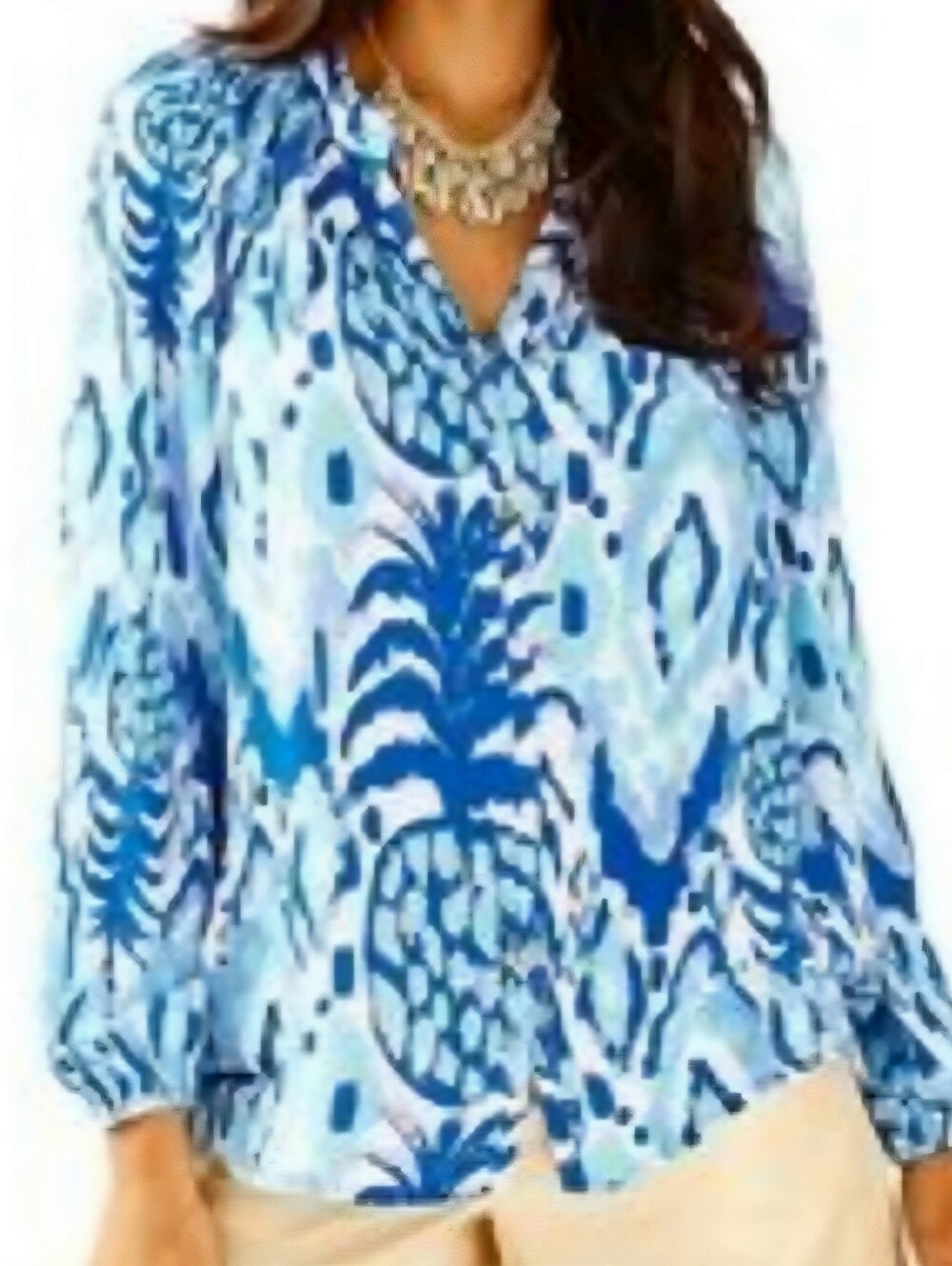 Lilly Pulitzer Blue Pineapple-Print V-Neck Blouse
